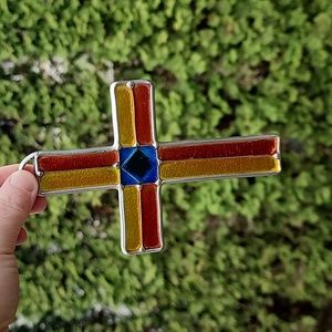 Stained glass hand crafted cross sun catcher